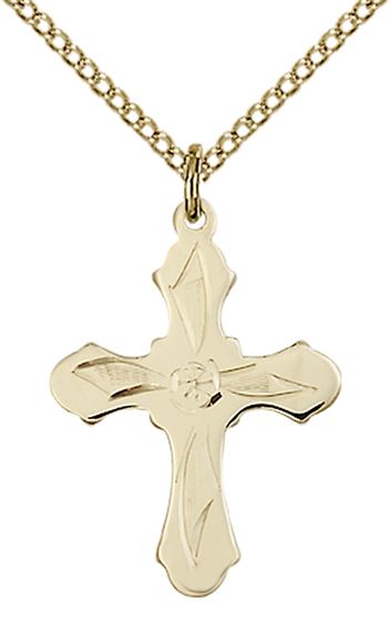 14KT GOLD FILLED CROSS PENDANT ON A CHAIN - 7/8" x 5/8"